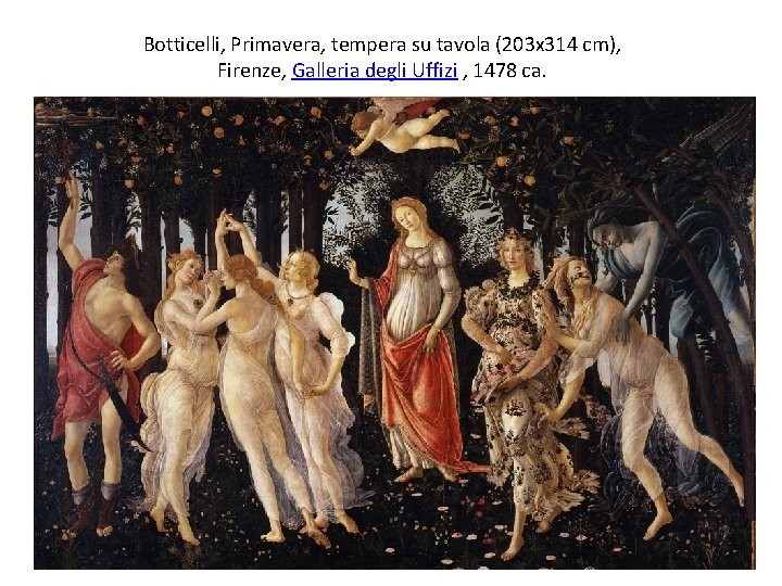 Botticelli, Primavera, tempera su tavola (203 x 314 cm), Firenze, Galleria degli Uffizi ,
