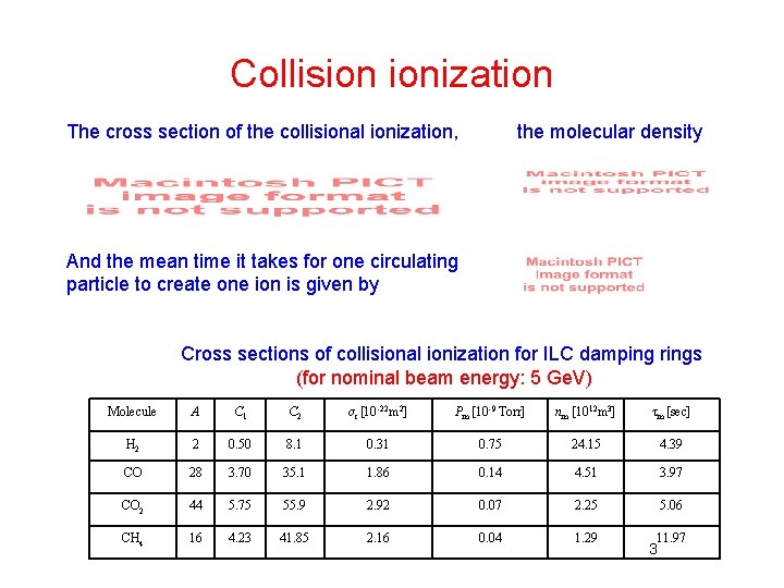 Collision ionization The cross section of the collisional ionization, the molecular density And the