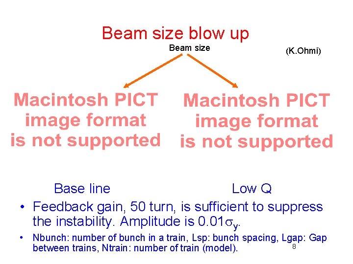 Beam size blow up Beam size (K. Ohmi) Base line Low Q • Feedback