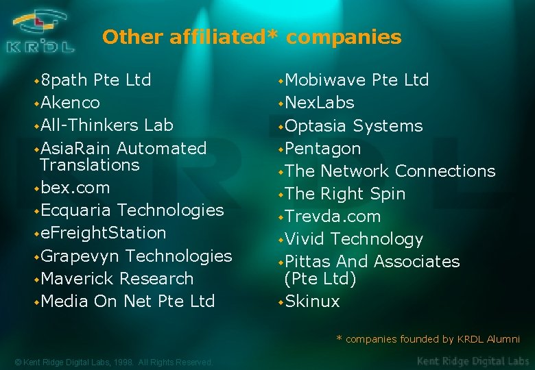Other affiliated* companies w 8 path Pte Ltd w. Akenco w. All-Thinkers Lab w.