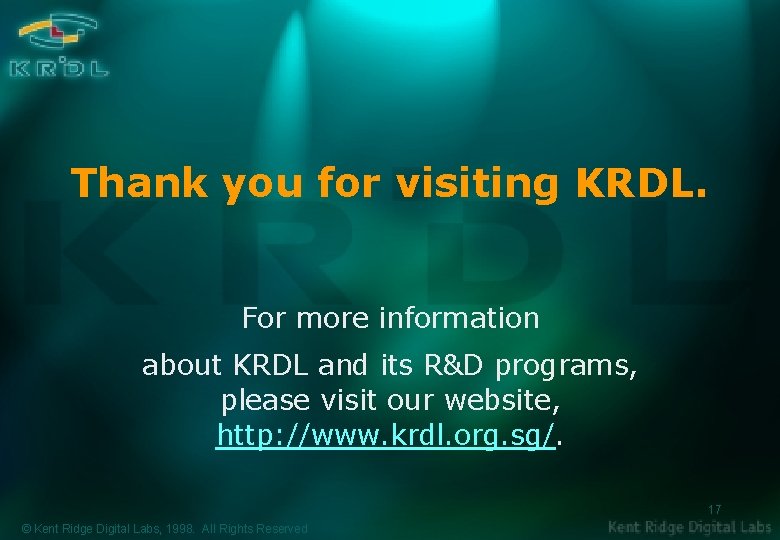 Thank you for visiting KRDL. For more information about KRDL and its R&D programs,
