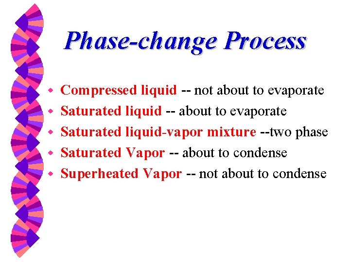 Phase-change Process w w w Compressed liquid -- not about to evaporate Saturated liquid