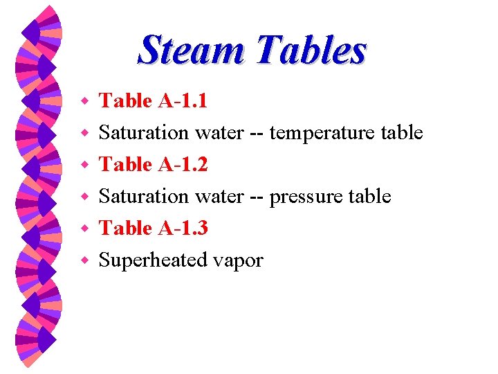 Steam Tables w w w Table A-1. 1 Saturation water -- temperature table Table
