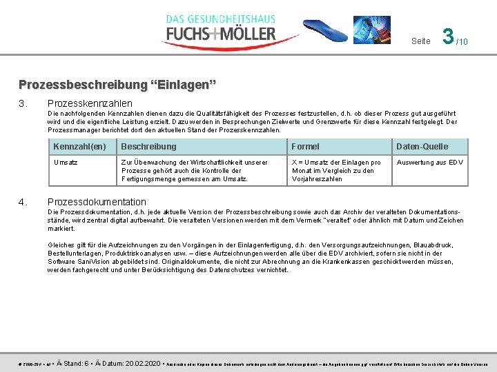 Seite 3 /10 Prozessbeschreibung “Einlagen” 3. Prozesskennzahlen Die nachfolgenden Kennzahlen dienen dazu die Qualitätsfähigkeit