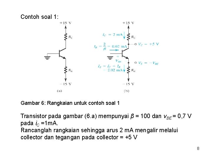 Contoh soal 1: Gambar 6: Rangkaian untuk contoh soal 1 Transistor pada gambar (6.