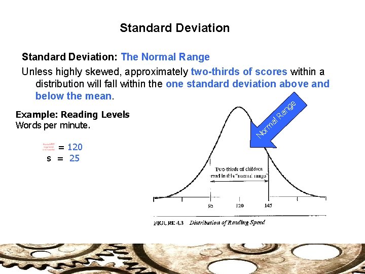 Standard Deviation: The Normal Range Unless highly skewed, approximately two-thirds of scores within a