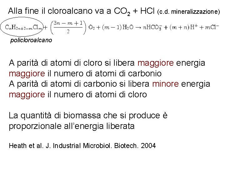 Alla fine il cloroalcano va a CO 2 + HCl (c. d. mineralizzazione) policloroalcano