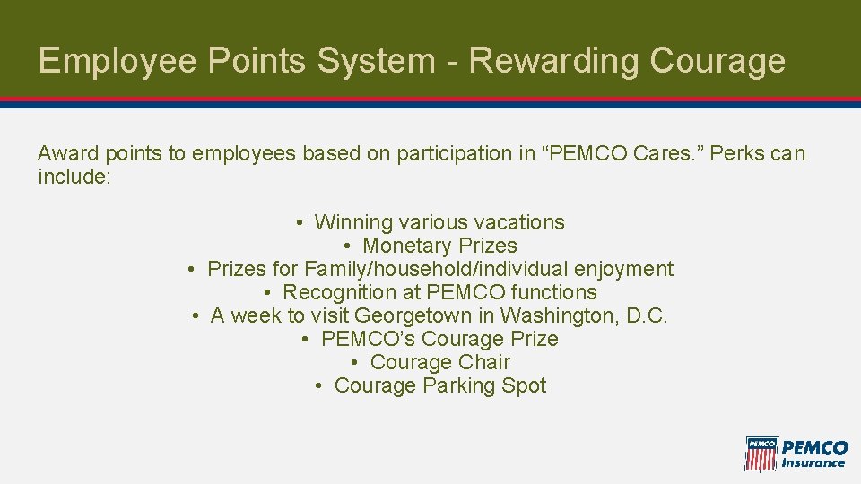 Employee Points System - Rewarding Courage Award points to employees based on participation in