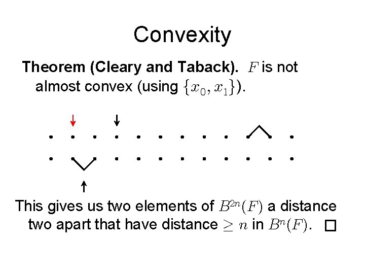 Convexity Theorem (Cleary and Taback). is not almost convex (using ). This gives us