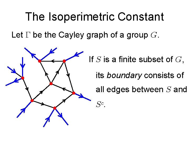 The Isoperimetric Constant Let be the Cayley graph of a group . If is