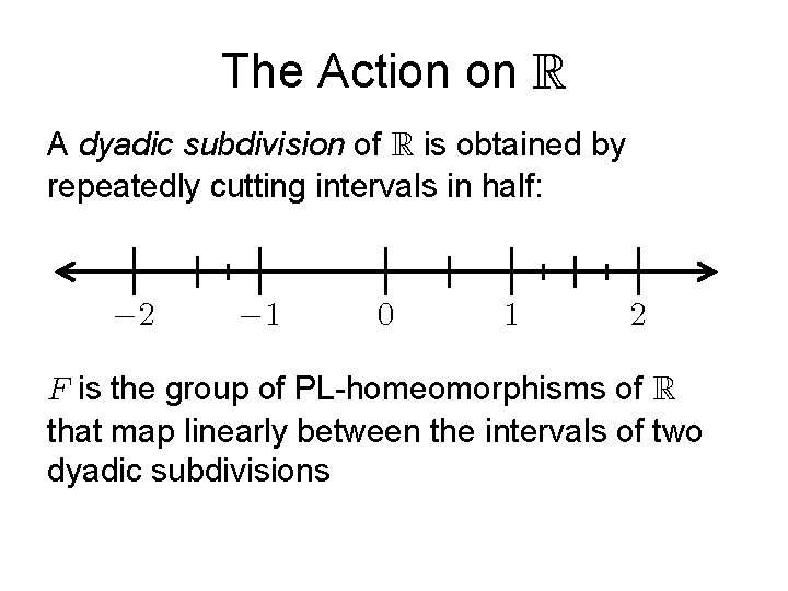 The Action on A dyadic subdivision of is obtained by repeatedly cutting intervals in