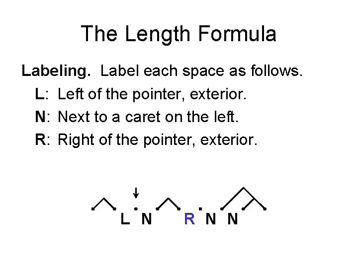 The Length Formula Labeling. Label each space as follows. L: Left of the pointer,