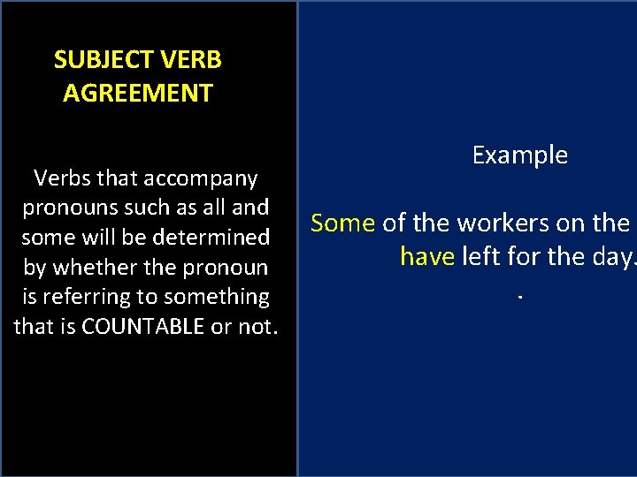 SUBJECT VERB AGREEMENT Verbs that accompany pronouns such as all and some will be