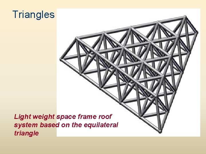 Triangles Light weight space frame roof system based on the equilateral triangle 