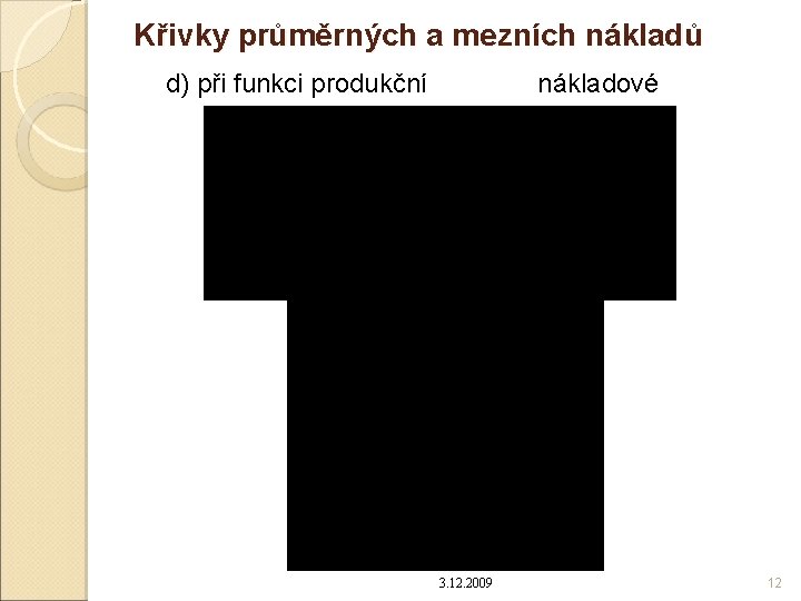 Křivky průměrných a mezních nákladů d) při funkci produkční nákladové 3. 12. 2009 12