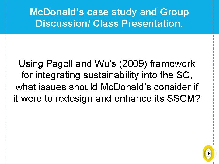 Mc. Donald’s case study and Group Discussion/ Class Presentation. Using Pagell and Wu’s (2009)