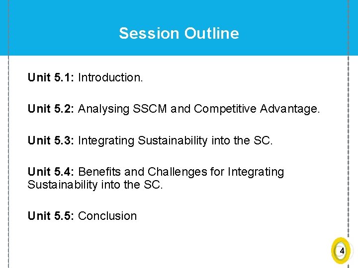 Session Outline Unit 5. 1: Introduction. Unit 5. 2: Analysing SSCM and Competitive Advantage.