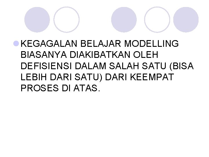 l KEGAGALAN BELAJAR MODELLING BIASANYA DIAKIBATKAN OLEH DEFISIENSI DALAM SALAH SATU (BISA LEBIH DARI