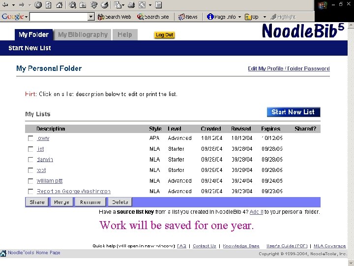 Work will be saved for one year. 