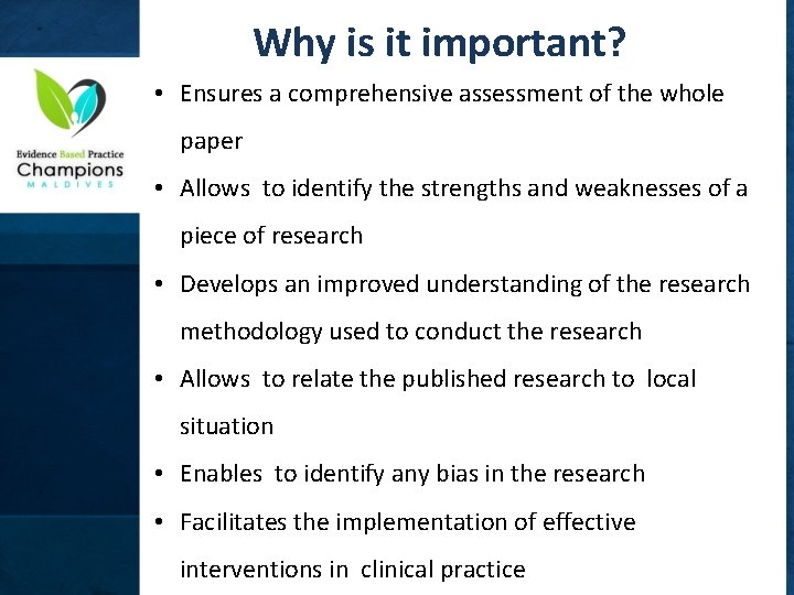 Why is it important? • Ensures a comprehensive assessment of the whole paper •