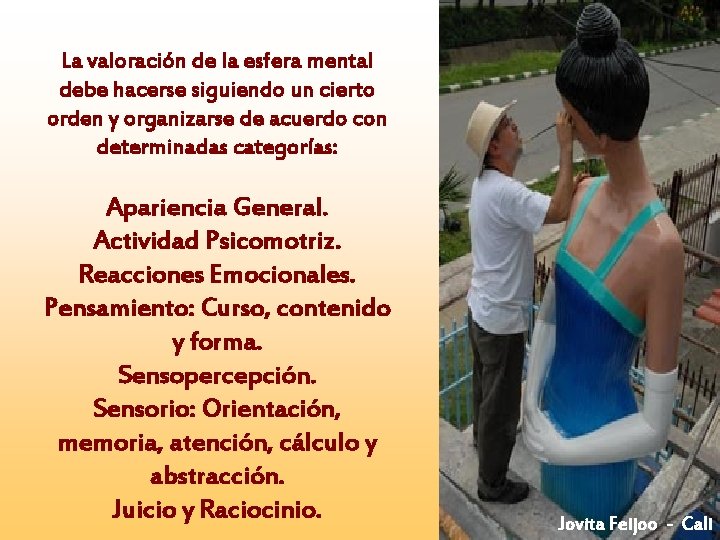 La valoración de la esfera mental debe hacerse siguiendo un cierto orden y organizarse