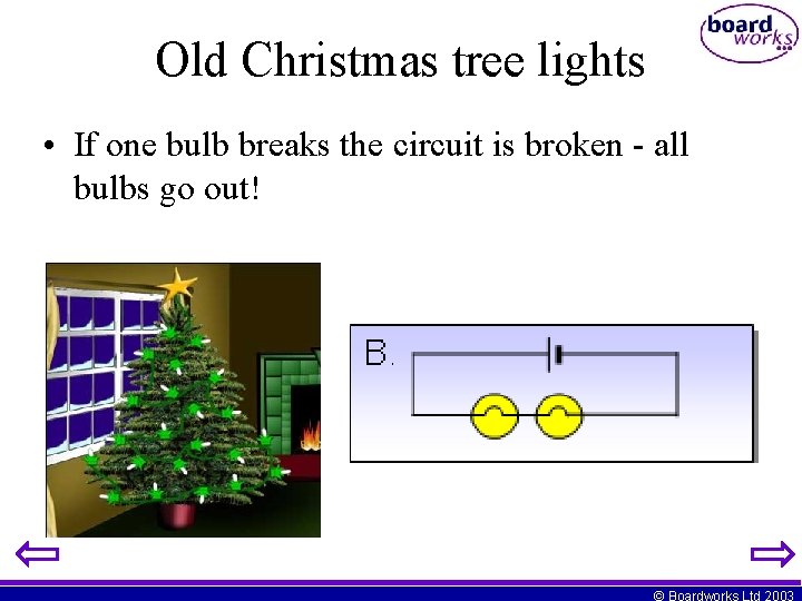 Old Christmas tree lights • If one bulb breaks the circuit is broken -