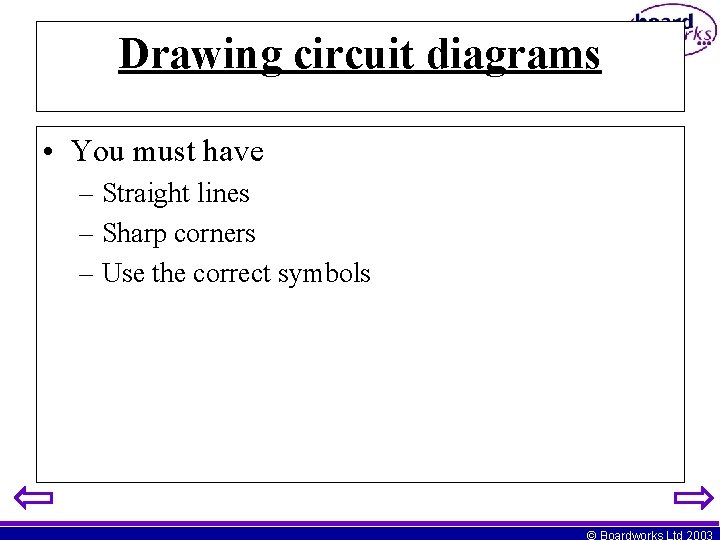 Drawing circuit diagrams • You must have – Straight lines – Sharp corners –