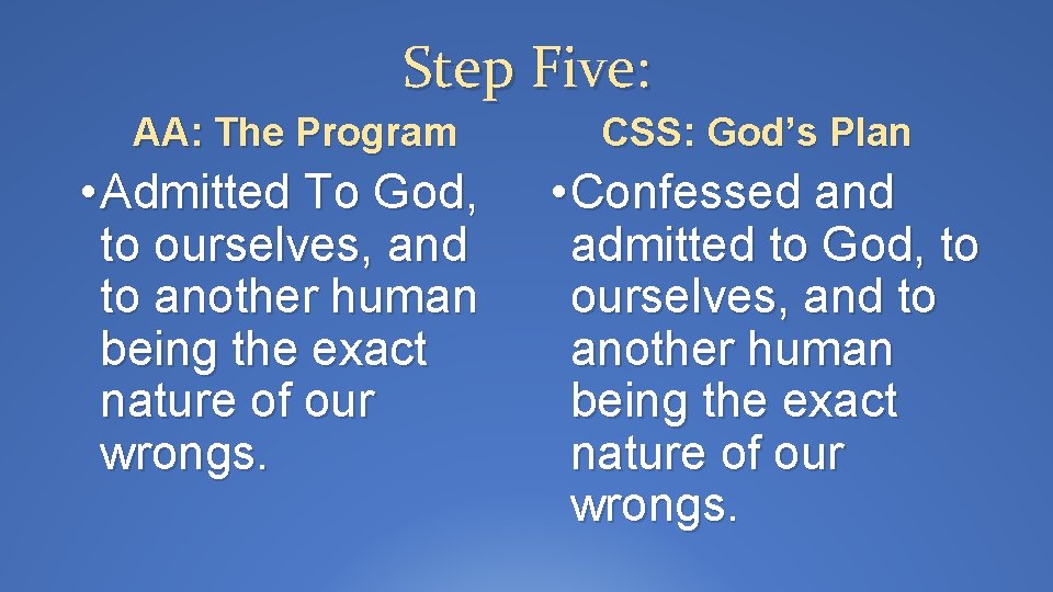 Step Five: AA: The Program • Admitted To God, to ourselves, and to another