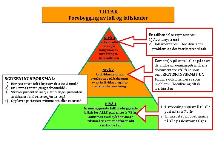 TILTAK Forebygging av fall og fallskader NIVÅ 3 Individuelle tiltak på bakgrunn av utredning