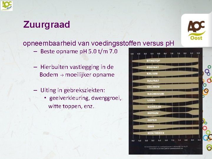 Zuurgraad opneembaarheid van voedingsstoffen versus p. H – Beste opname p. H 5. 0