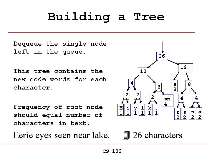 Building a Tree Dequeue the single node left in the queue. 26 This tree