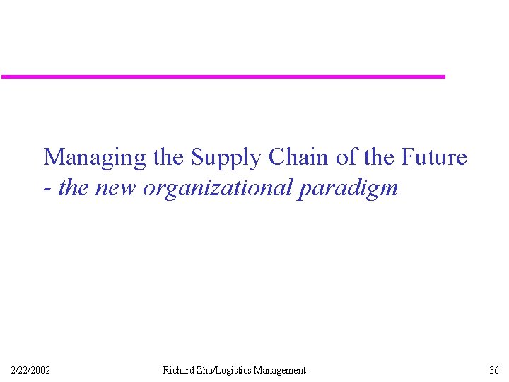 Managing the Supply Chain of the Future - the new organizational paradigm 2/22/2002 Richard