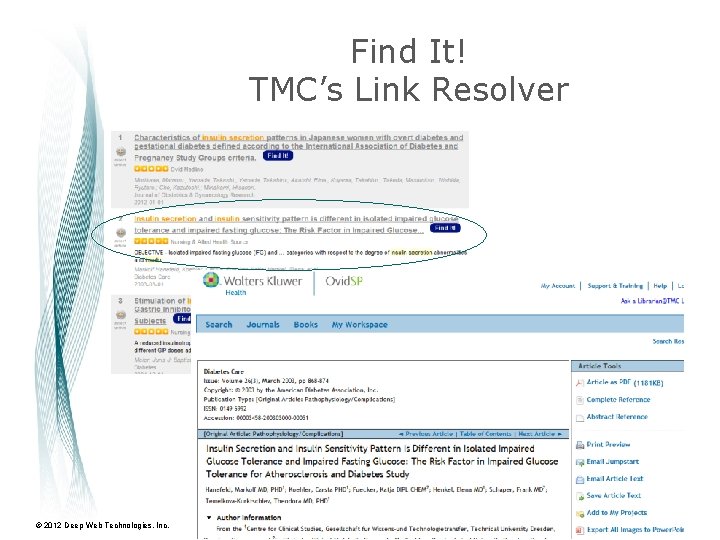 Find It! TMC’s Link Resolver © 2012 Deep Web Technologies, Inc. 56 