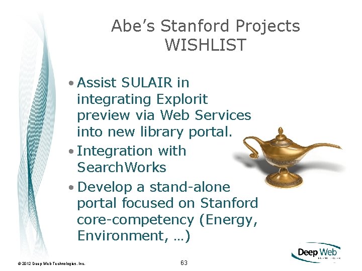 Abe’s Stanford Projects WISHLIST • Assist SULAIR in integrating Explorit preview via Web Services