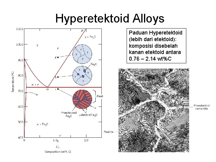 Hyperetektoid Alloys Paduan Hyperetektoid (lebih dari etektoid): komposisi disebelah kanan etektoid antara 0. 76