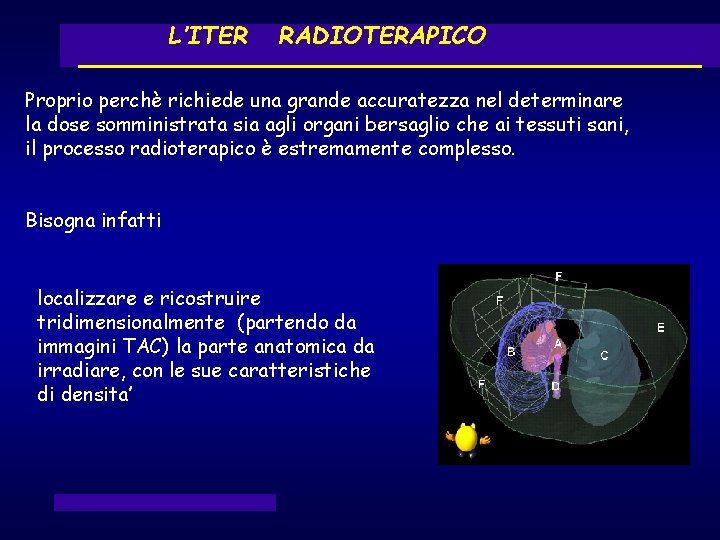 L’ITER RADIOTERAPICO Proprio perchè richiede una grande accuratezza nel determinare la dose somministrata sia