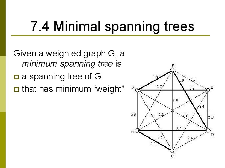 7. 4 Minimal spanning trees Given a weighted graph G, a minimum spanning tree