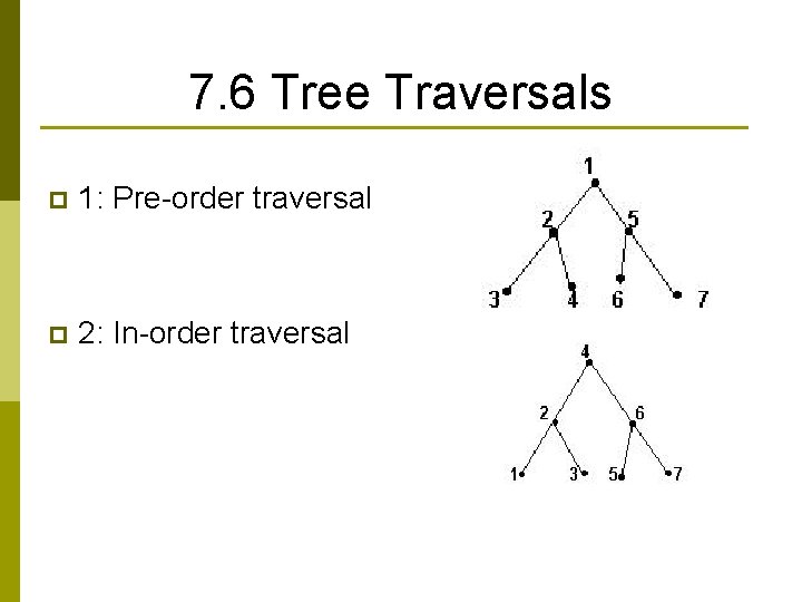 7. 6 Tree Traversals p 1: Pre-order traversal p 2: In-order traversal 