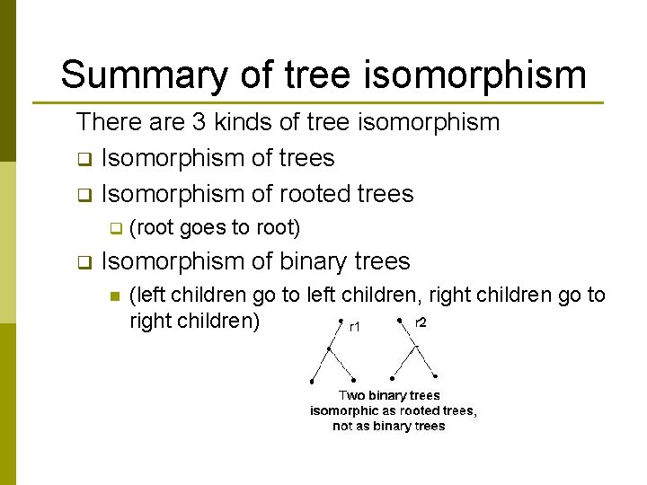 Summary of tree isomorphism There are 3 kinds of tree isomorphism q Isomorphism of