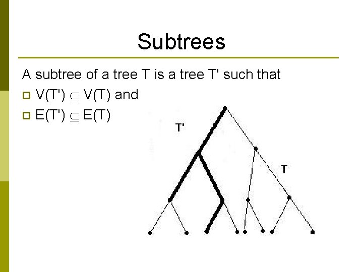 Subtrees A subtree of a tree T is a tree T' such that p