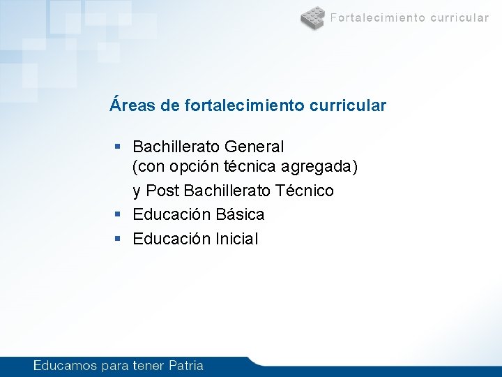 Áreas de fortalecimiento curricular § Bachillerato General (con opción técnica agregada) y Post Bachillerato