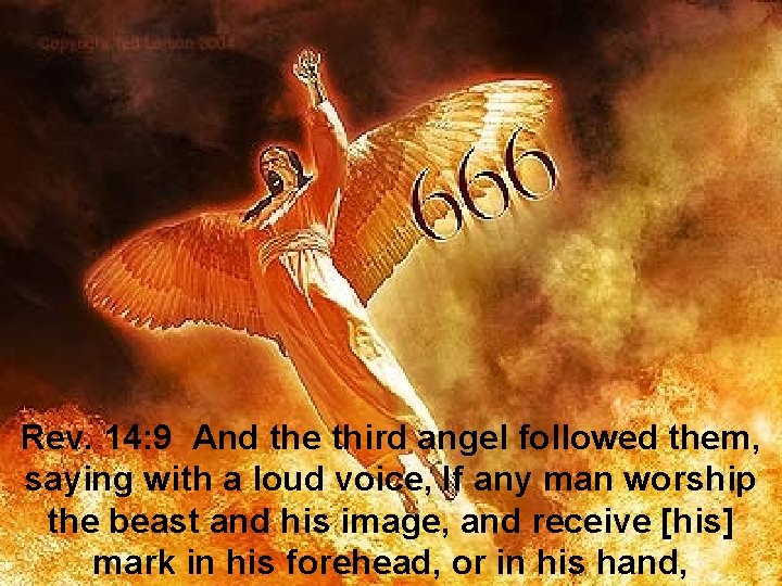 Rev. 14: 9 And the third angel followed them, saying with a loud voice,