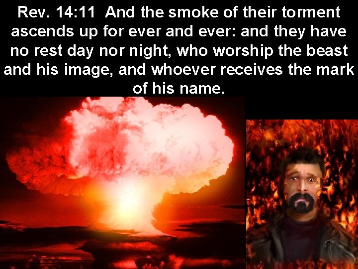 Rev. 14: 11 And the smoke of their torment ascends up for ever and