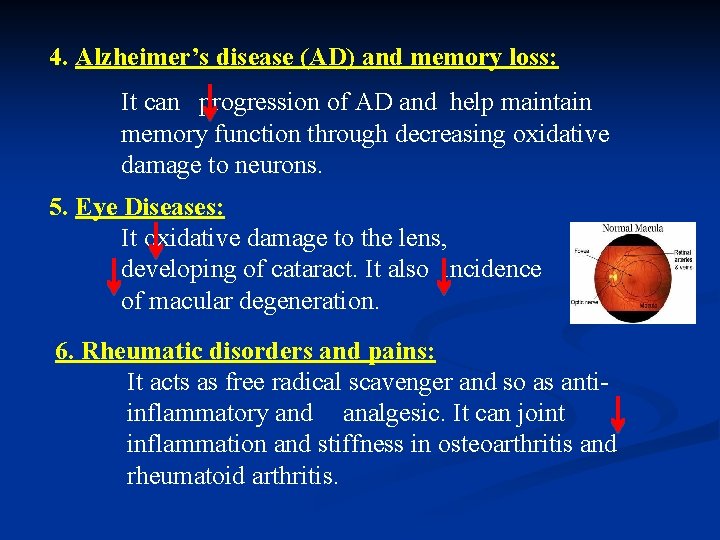 4. Alzheimer’s disease (AD) and memory loss: It can progression of AD and help