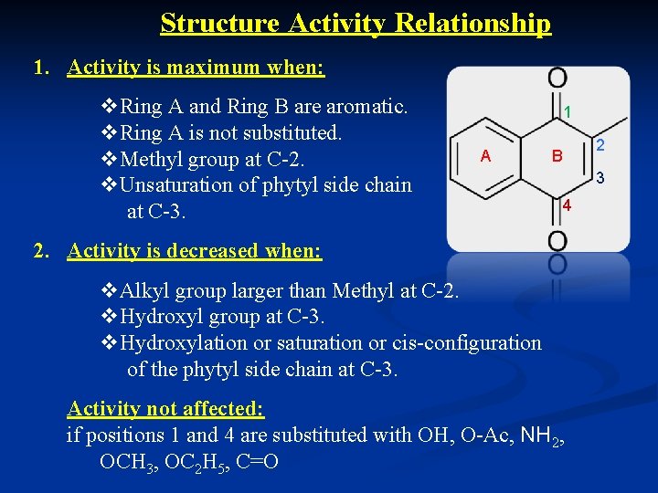 Structure Activity Relationship 1. Activity is maximum when: v. Ring A and Ring B