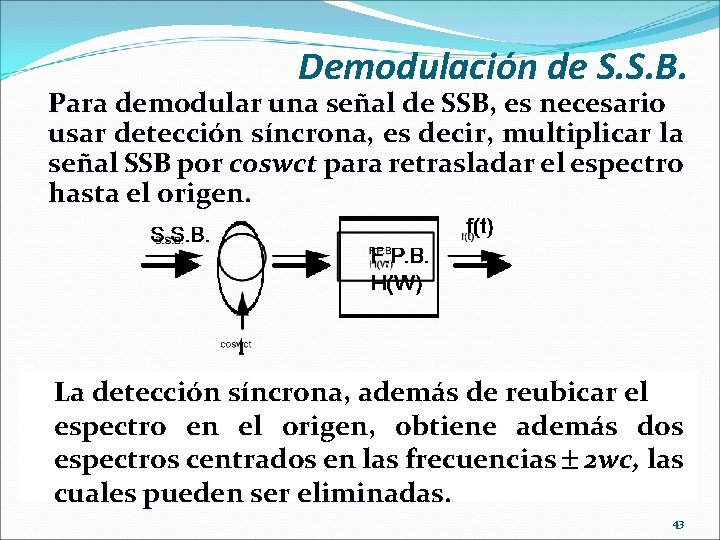 Demodulación de S. S. B. Para demodular una señal de SSB, es necesario usar