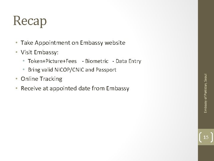 Recap • Take Appointment on Embassy website • Visit Embassy: • Online Tracking •