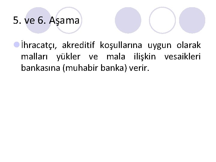 5. ve 6. Aşama l İhracatçı, akreditif koşullarına uygun olarak malları yükler ve mala