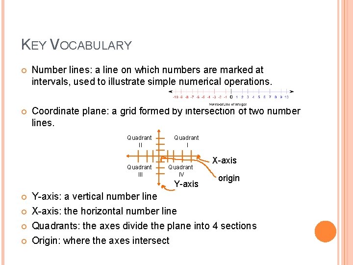 KEY VOCABULARY Number lines: a line on which numbers are marked at intervals, used