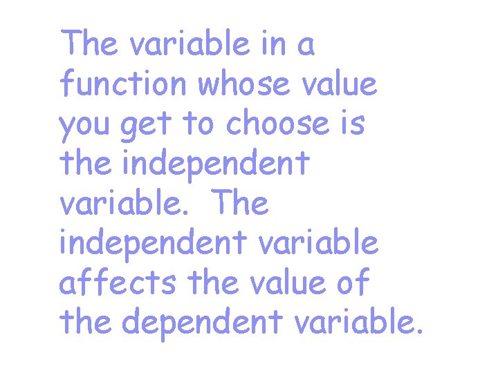 The variable in a function whose value you get to choose is the independent